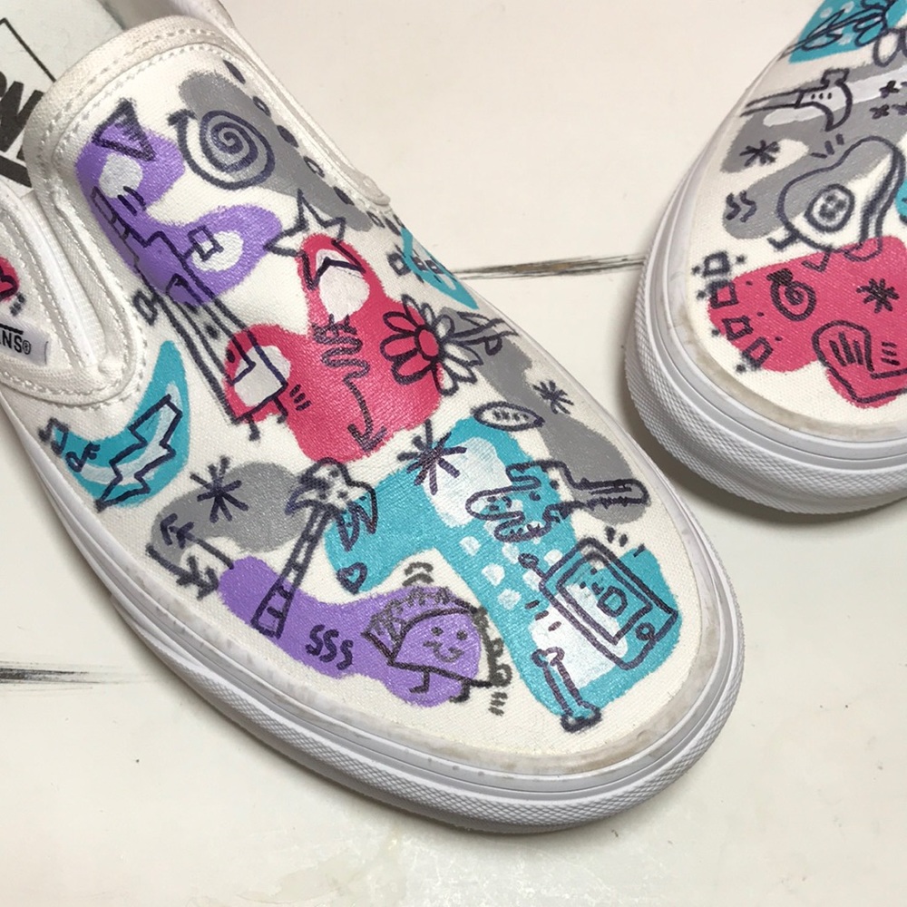 💙Vans Canvas Hand painted Christmas Edition Slip On Shoes - Picture 8 of 16